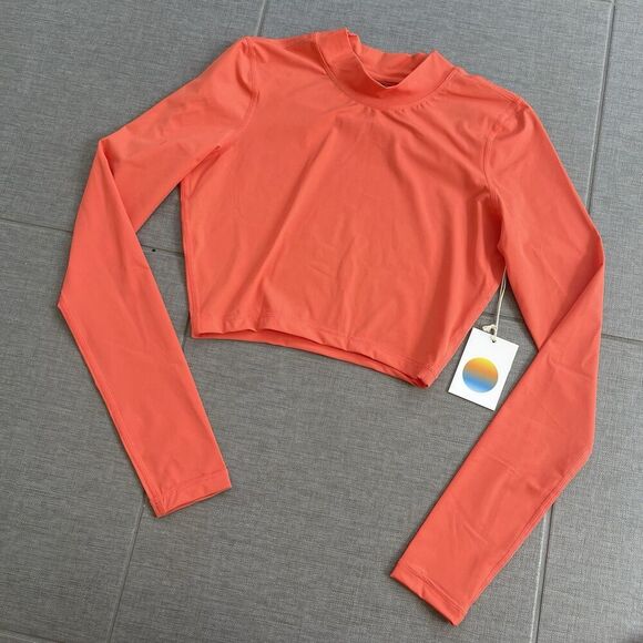 VUORI Dune Crop Swim Top Size XS Grapefruit Orange NEW Long Sleeve Rash Guard - Picture 1 of 10